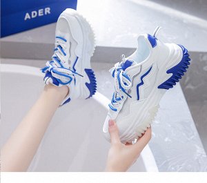 Женские кроссовки на шнуровке, цвет белый/синий
