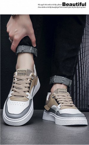 Мужские кроссовки на шнуровке, белая подошва, цвет белый/серый/бежевый