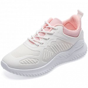 Женские кроссовки на шнуровке, белая подошва, цвет белый/розовый