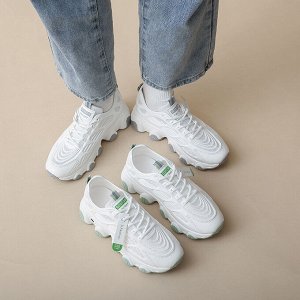 Женские кроссовки на шнуровке, цвет белый/зеленый