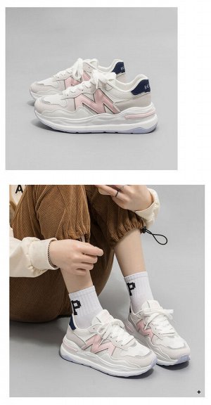 Женские кроссовки на шнуровке, белая подошва, цвет белый/розовый
