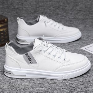 Мужские кроссовки на шнуровке, белая подошва, цвет белый/серый