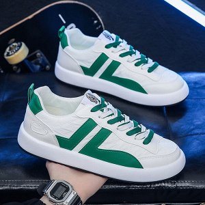Мужские кроссовки на шнуровке, белая подошва, цвет белый/зеленый