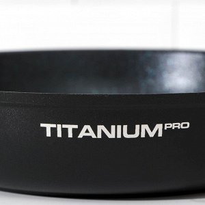 Сковорода Titanium pro, d=24 см, съёмная ручка, стеклянная крышка, антипригарное покрытие, цвет чёрный