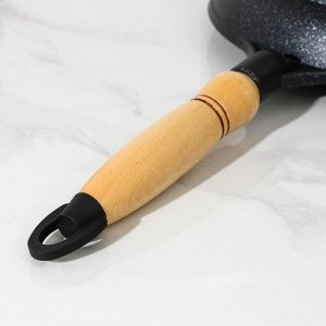Сковорода, d=20 см, деревянная ручка, антипригарное покрытие, цвет тёмный мрамор