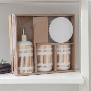 Набор аксессуаров для ванной комнаты «Золотой ром», 4 предмета (мыльница, дозатор для мыла, 2 стакана), цвет белый