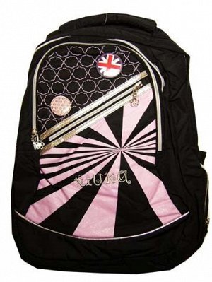 Рюкзак   подростк. AY-154 черный с розовым, ткань, блестки, значки, 3 отделения 1 карман (1/50)