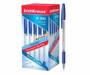 Ручка Er.Krause R-301 Classic Stick&Grip 1.0мм, синяя прозрачный корпус 39527 (50/400)