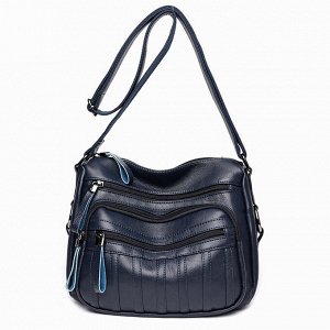 Женская мягкая сумка почтальонка из эко кожи, с широким ремешком и накладным карманом, цвет синий