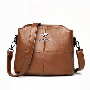 Женская сумка почтальонка из эко кожи с двумя ремешками, цвет коричневый
