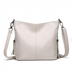 Женская мягкая сумка почтальонка из эко кожи с регулируемым ремешком и декоративными молниями, цвет белый