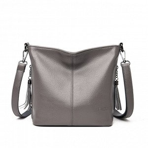 Женская мягкая сумка почтальонка из эко кожи с регулируемым ремешком и декоративными молниями, цвет серый