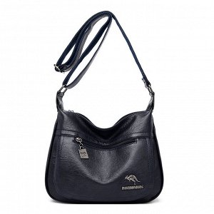 Женская мягкая сумка почтальонка из эко кожи с широким ремешком, цвет темно-синий