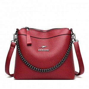 Женская сумка почтальонка из эко кожи с регулируемым ремешком и цепочкой, цвет красный