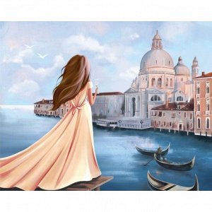 Алмазная мозаика на подрамнике с полным заполнением «Девушка в Венеции», 40х50см