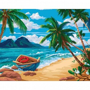 Алмазная мозаика на подрамнике с полным заполнением «Лодка на пляже», 40х50см