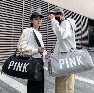 Спортивная сумка, надпись "PINK", цвет серый