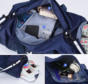 Спортивная сумка с надписью, отдел для обуви, цвет синий