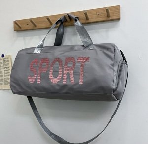 Спортивная сумка с надписью, отдел для обуви, цвет серый