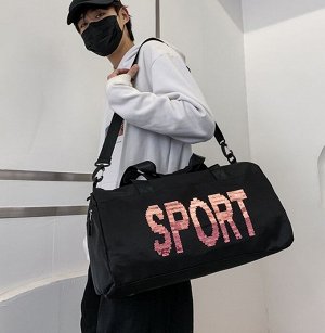 Спортивная сумка с надписью, отдел для обуви, цвет черный