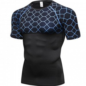 Мужская спортивная футболка, принт "сетка", цвет черный/синий