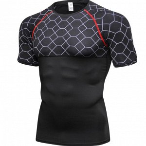 Мужская спортивная футболка, принт "сетка", цвет черный/красный/серый
