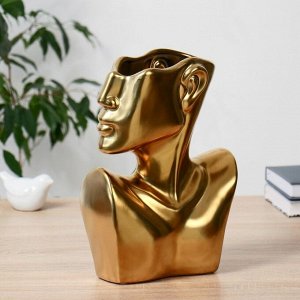 Ваза керамика "Изящный профиль" h-28 см, золото