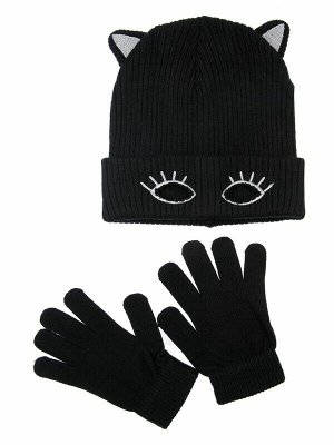 Комплект трикотажный для девочек: шапка, перчатки