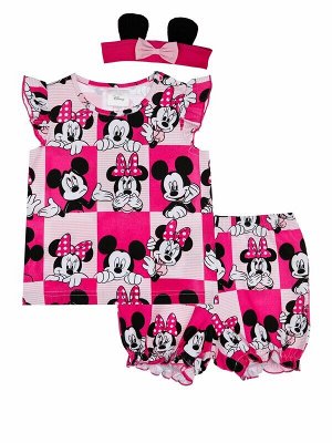 Комплект детский трикотажный для девочек: фуфайка (футболка), шорты, повязка