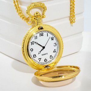 Часы карманные "Классика", кварцевые, крышка прозрачная, d-4.5 см, золотые