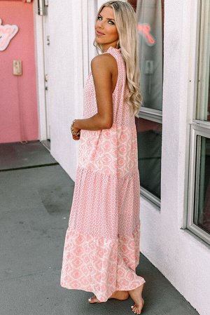 Розовое свободное платье макси с абстрактным узором