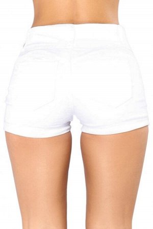 Белые короткие джинсовые шорты с поясом на пуговицах