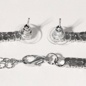 Набор 2 предмета: серьги, колье "Листопад" утончённый ромб, цвет бело-изумрудный в серебре, 32см