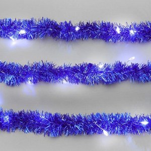 Гирлянда «Мишура» 2 м роса, IP20, синяя нить, 44 LED, 8 слоёв, d=3 см, свечение белое, ААх2