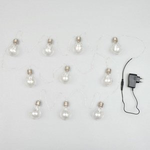 Гирлянда «Нить» 3 м с насадками «Лампочки», IP20, прозрачная нить, 100 LED, свечение тёплое белое, 12 В
