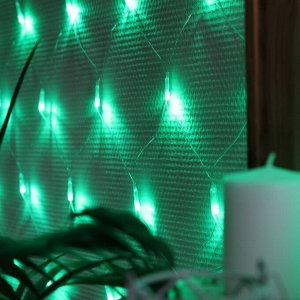 Гирлянда «Сеть» 1.6 ? 1.6 м, IP20, прозрачная нить, 144 LED, свечение зелёное, 8 режимов, 220 В