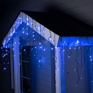 Гирлянда «Бахрома» 4 x 0.6 м, IP44, тёмная нить, 180 LED, свечение синее, мерцание белым, 220 В
