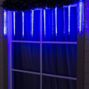 Гирлянда «Сосульки рифленые» 2.5 x 0.5 м, IP65, прозрачная нить, 288 LED, свечение синее с эффектом стекания, 12 В
