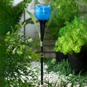 Садовый светильник на солнечной батарее «Тюльпан синий», 4.5 x 29 x 4.5 см, 1 LED, свечение белое