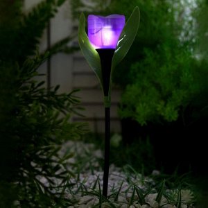 Садовый светильник на солнечной батарее «Тюльпан фиолетовый», 4.5 x 29 x 4.5 см, 1 LED, свечение белое