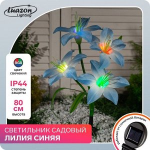 Садовый светильник на солнечной батарее «Лилия синяя», 80 см,4 LED, свечение мульти (RGB)