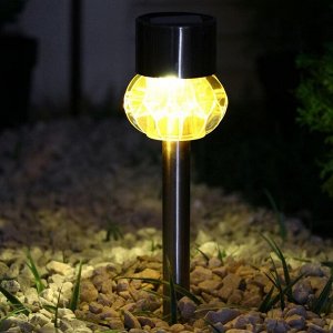 Садовый светильник на солнечной батарее «Грани жёлтые», 5.5 x 29 x 5.5 см, 1 LED, свечение белое