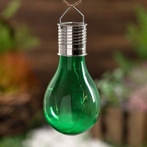 Садовый светильник на солнечной батарее «Лампочка зелёная», 8 х 14 х 8 см, 5 LED, свечение белое