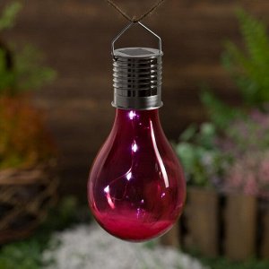 Садовый светильник на солнечной батарее «Лампочка красная», 8 ? 14 ? 8 см, 5 LED, свечение белое
