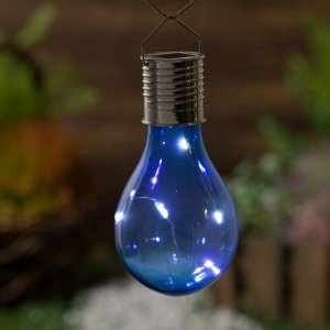 Садовый светильник на солнечной батарее «Лампочка синяя», 8 x 14 x 8 см, 5 LED, свечение белое