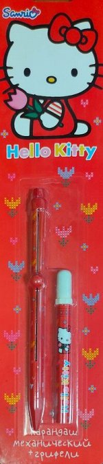 Набор: карандаш механический с выдвижным грифелем + набор грифелей ч/г 6шт. для механического карандаша,  ТМ, 2 мм -Hello Kitty арт. 228019-HK-FR _стр., 70х290х20мм, Блистер
