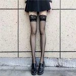 Женские чулки с широкой кружевной резинкой, цвет черный