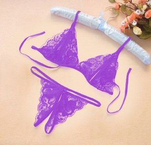 Женский комплетк белья (топ на завязках и трусики с вырезом), цвет фиолетовый