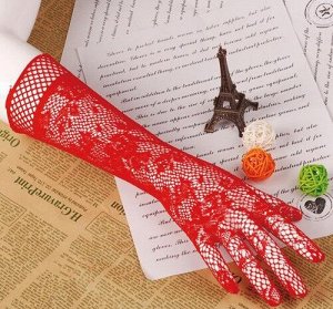 Женские перчатки в мелкую сетку с цветочным узором, цвет красный