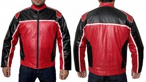 Мужская байкерская куртка – черно-красная спортивная классика с белыми акцентами №511